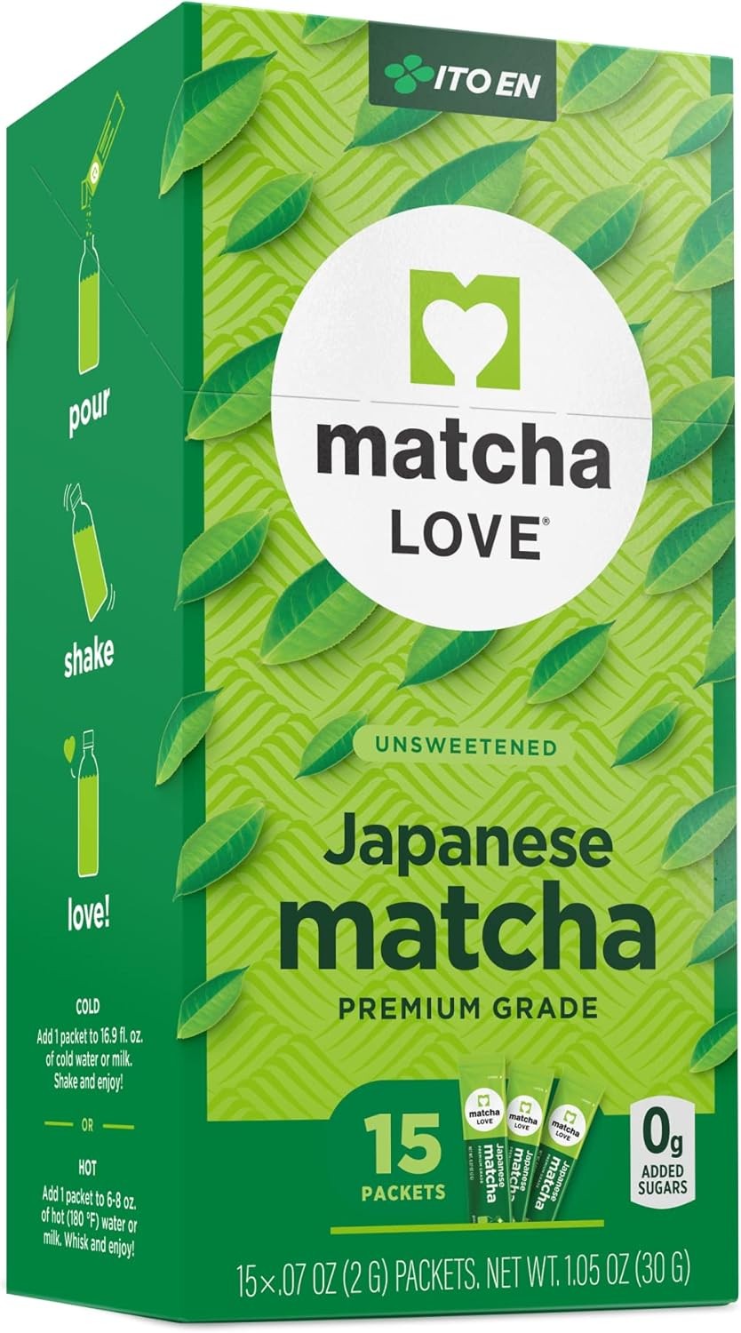 Matcha Love Japanese Matcha Unsweetened Green Tea Powder, 15 Single Serve