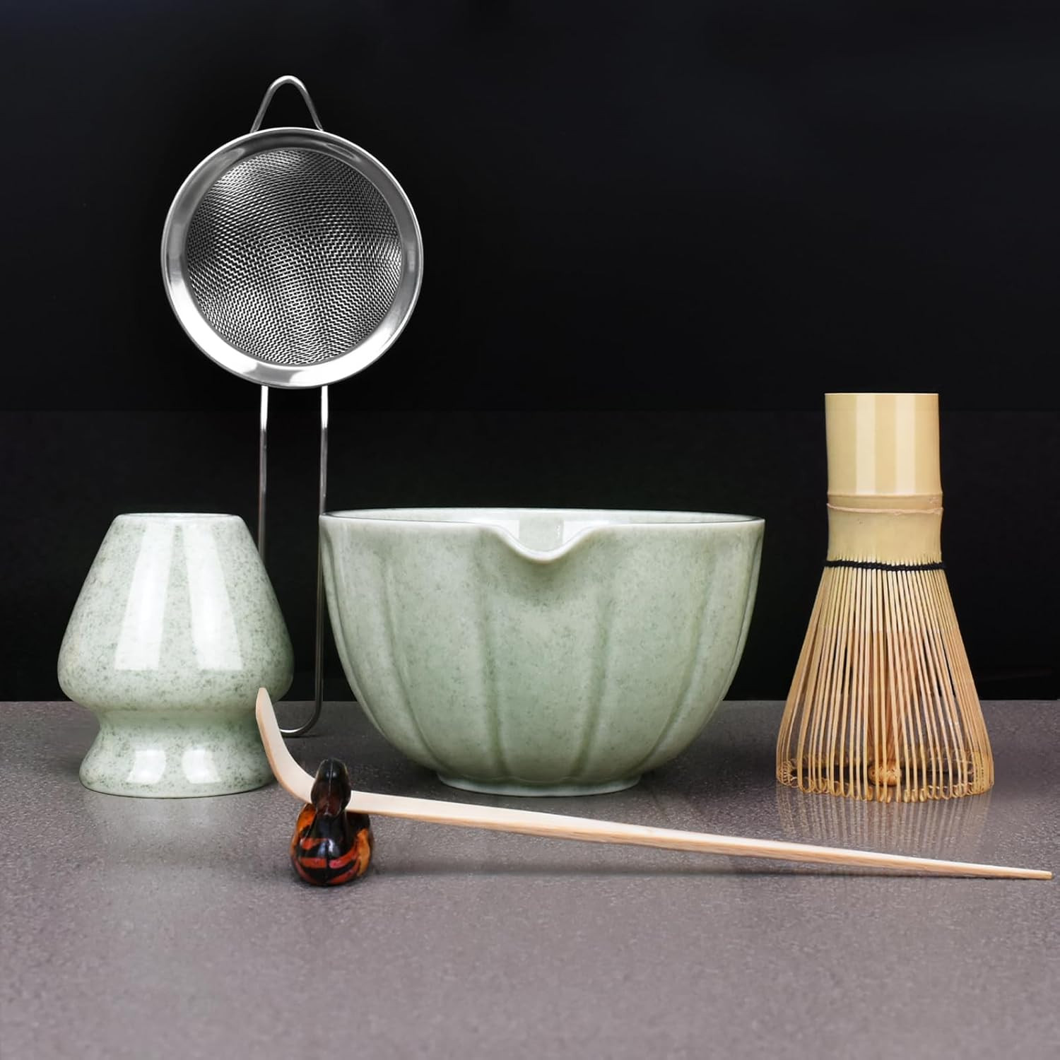 Japanese Matcha Set, Matcha Bowl with Pouring Spout, Matcha Whisk, Tea Scoop, Wh
