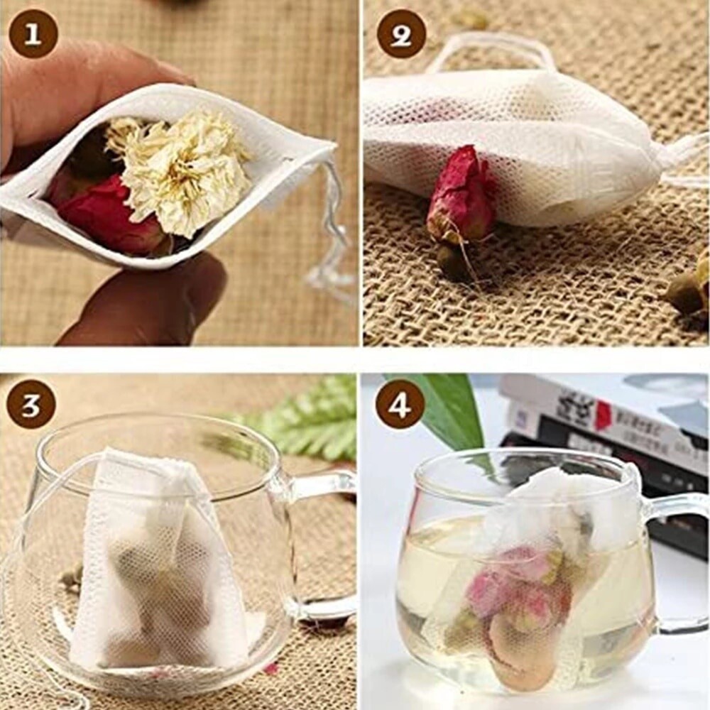 100Pcs Food Grade Tea Bags w/Heat Seal String, Non-Woven Disposable Filters for