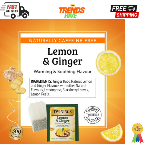 Twinings Lemon & Ginger Herbal Tea Individually Wrapped Bags, 100 Count