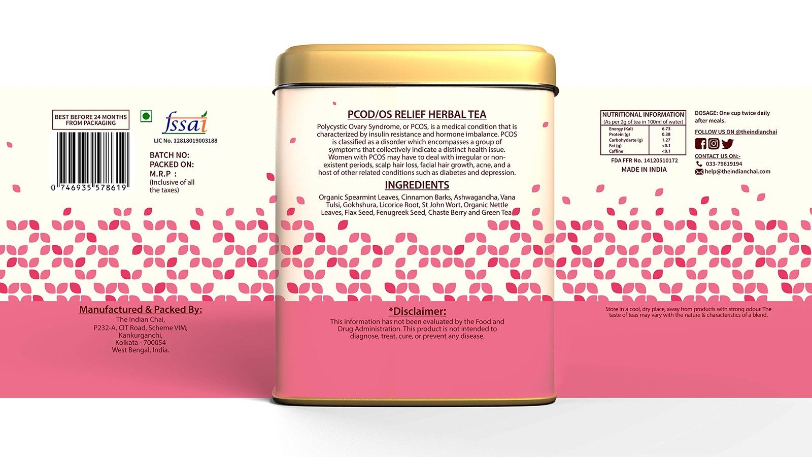 The Indian Chai PCOD Relief Herbal Tea 100g | Spearmint Blend