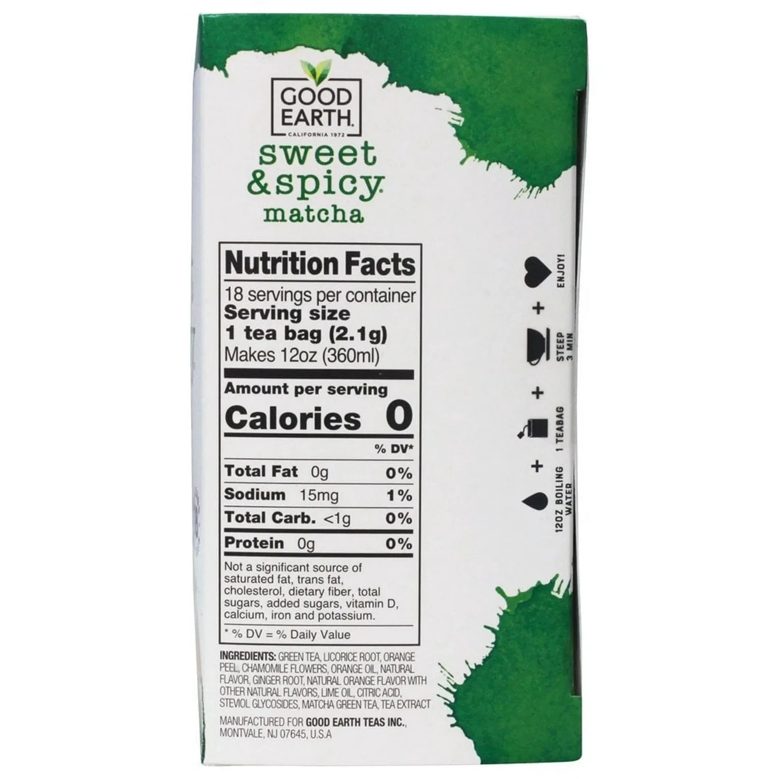 Sweet & Spicy Flavored Green Tea Matcha 18 Packets Each (Pack of 6)