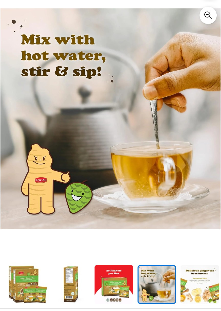 Pocas Honey Ginger Instant Tea Powder, Soursop Flavor, Real Ginger Extract & Hon