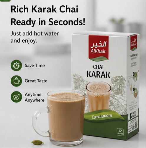 Karak Chai Tea Premix Cardamom Instant Milk Tea Sugar Free Halal 12 Sachets