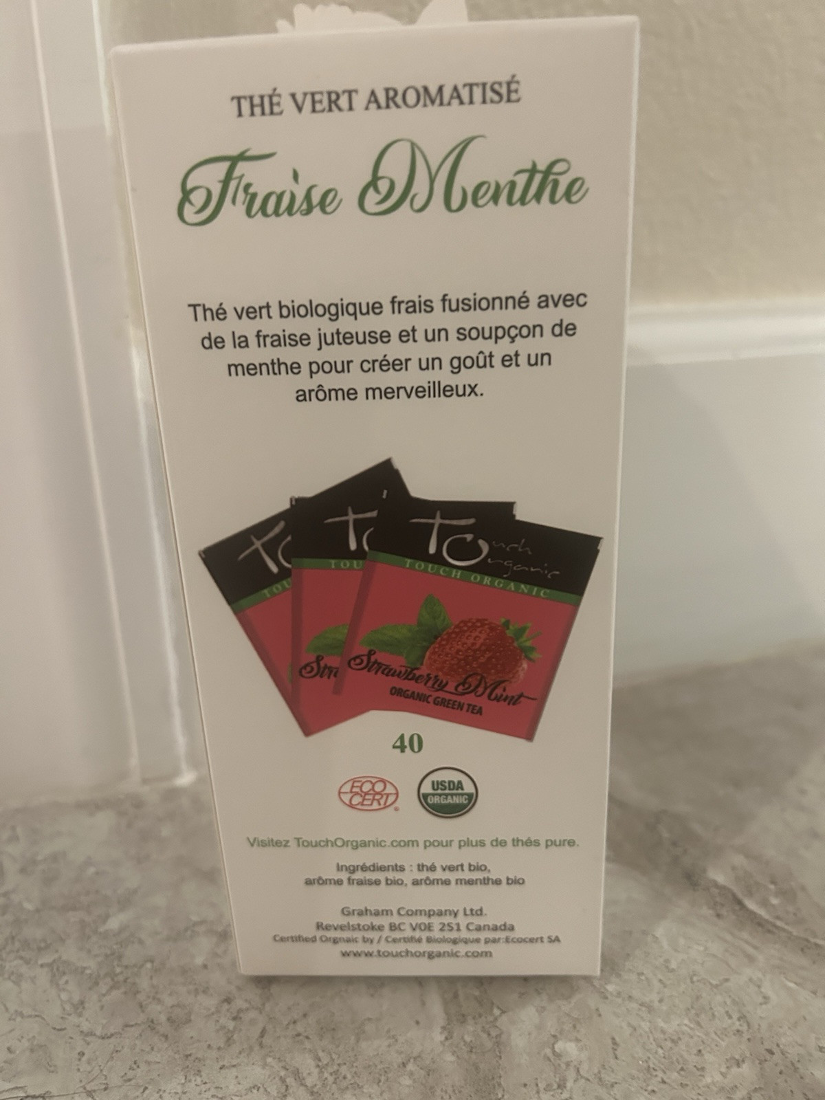 2 Boxes Touch Organic Strawberry Mint Green Tea Bags (80 Bags Total) Exp. 6/3/27