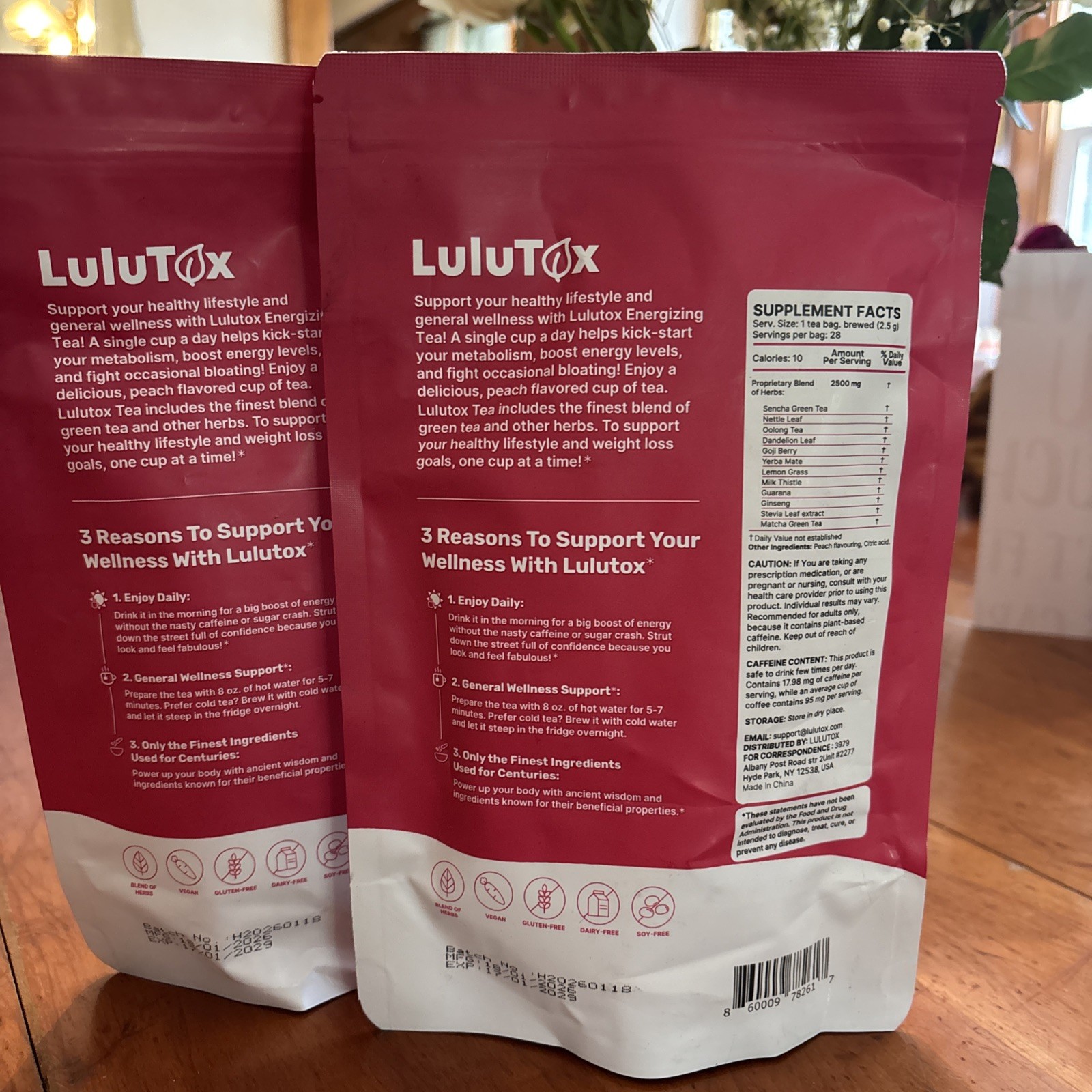 LuluTox Energizing Tea Peach Flavor 28 tea bags – 2 pack