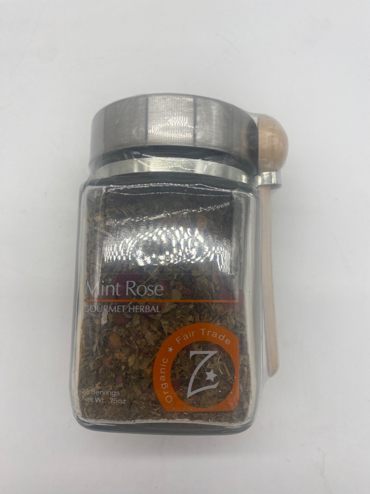 Zhena’s Gypsy Tea – Mint Rose Gourmet Loose Leaf Tea, Glass Jar w/Wood Spoon
