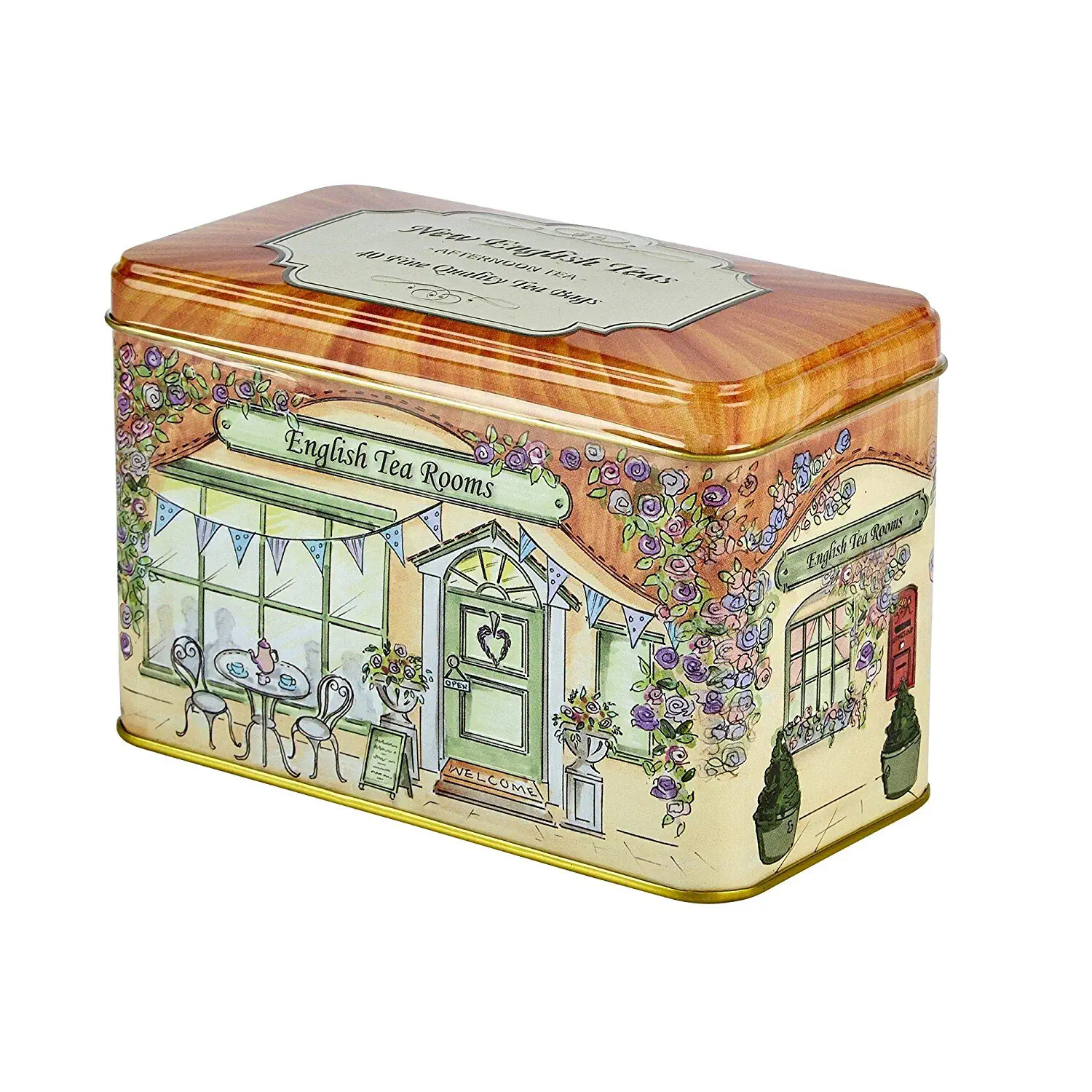 NEW ENGLISH TEAS AFTERNOON TEA TIN W,40 FINE QUALITY TEA BAGS VINTAGE TEA ROOMS