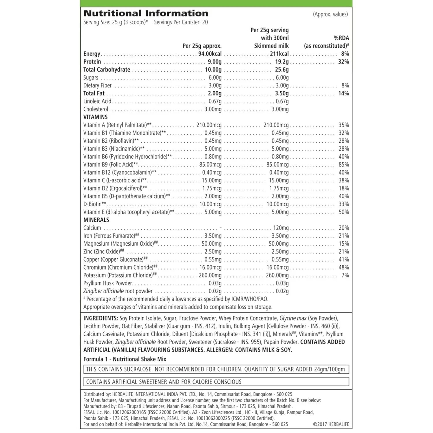 Herbalife Formula 1 Nutritional Shake Mix Vanilla – 500gm