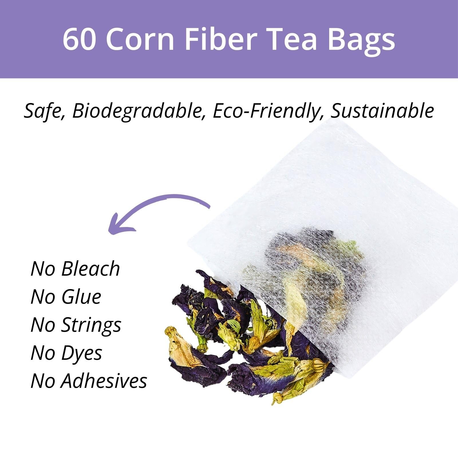 60 Dried Butterfly Pea Flower Tea Bags, Butterfly Blue Pea Flower Tea, Premiu…