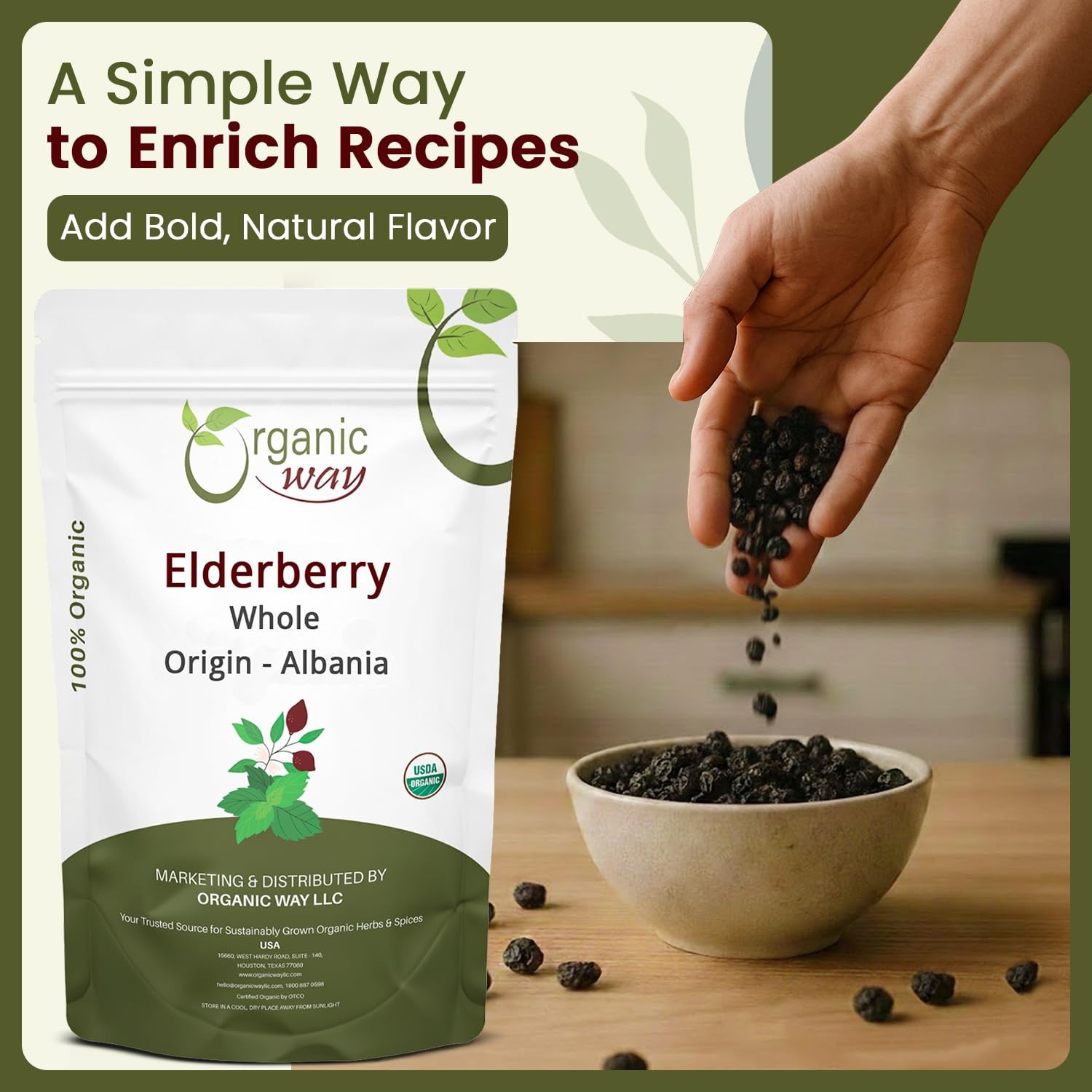 Organic Way Dried Elderberry Whole – Herbal Tea | European 1/2 LBS