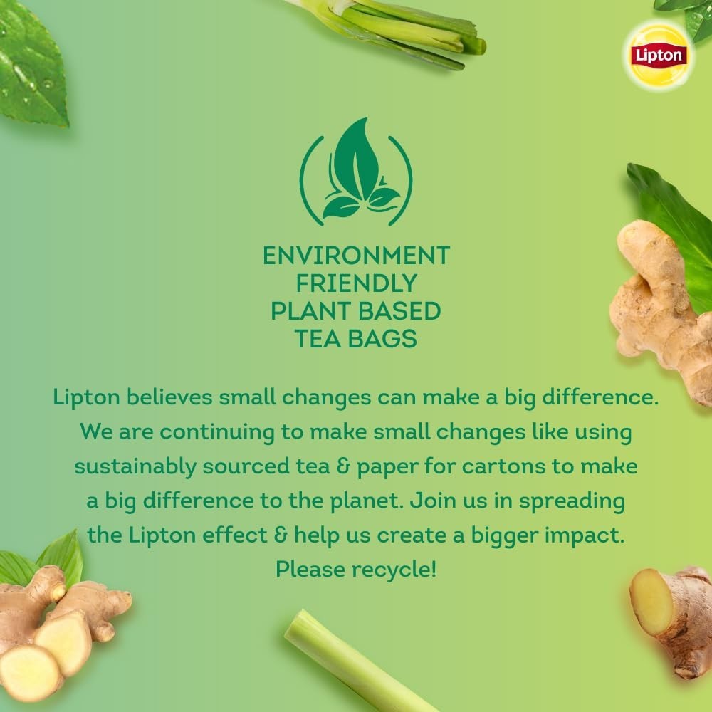 Lipton Lemongrass Ginger Green Tea 25 Bags | Detox & Weight Management | 33g
