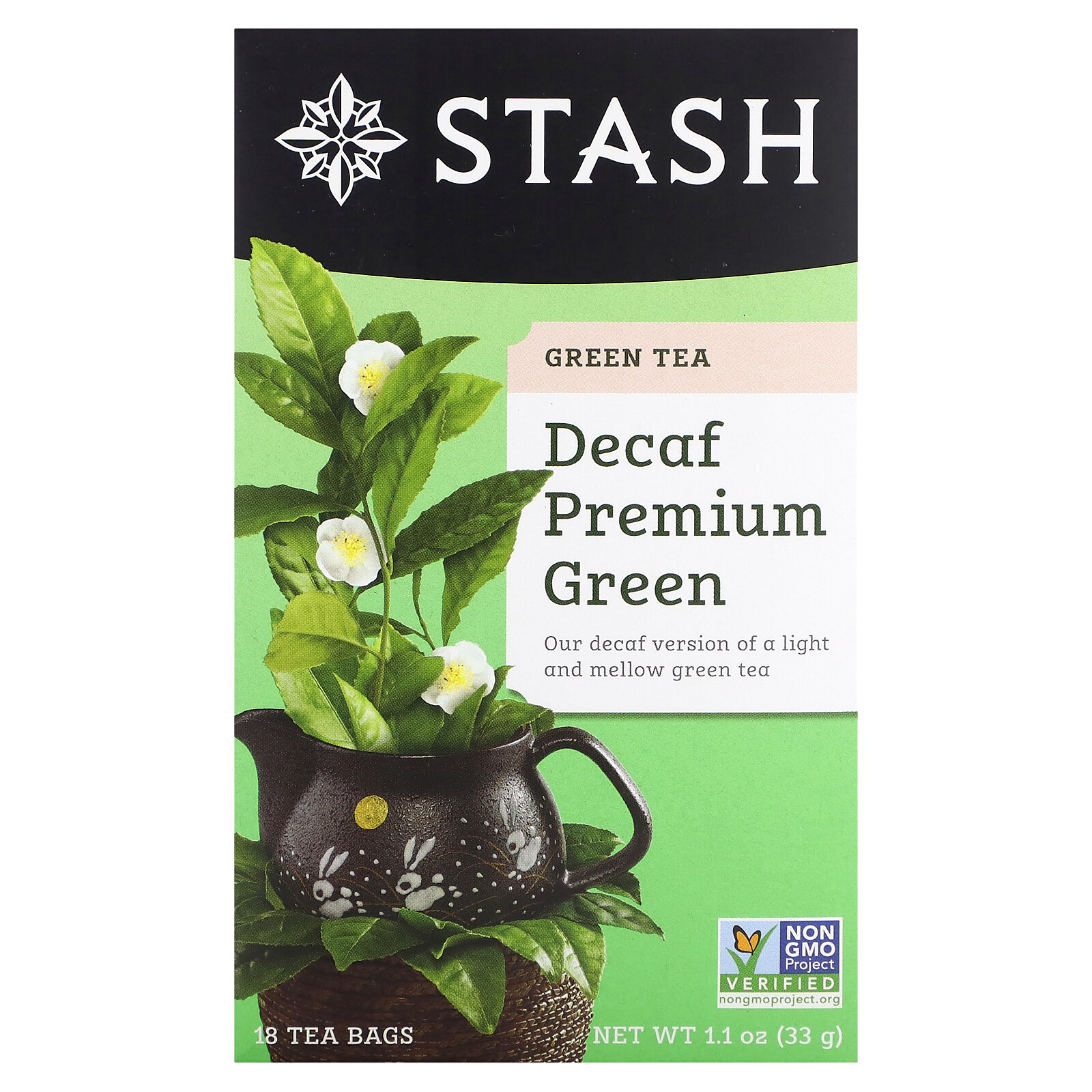 Premium Green Tea, Decaf , 18 Tea Bags, 1.1 oz (33 g)