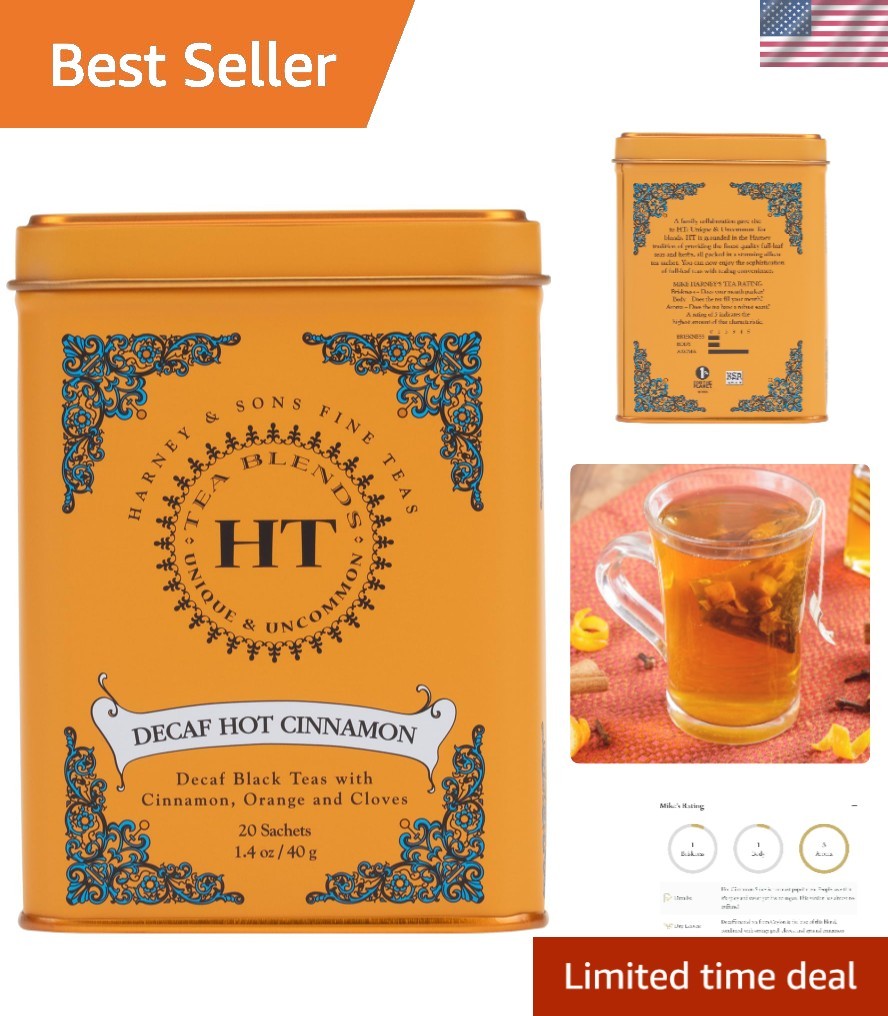 Harney & Sons Decaf Hot Cinnamon Tea – Stress Relief in Every Sip, 20 Sachets