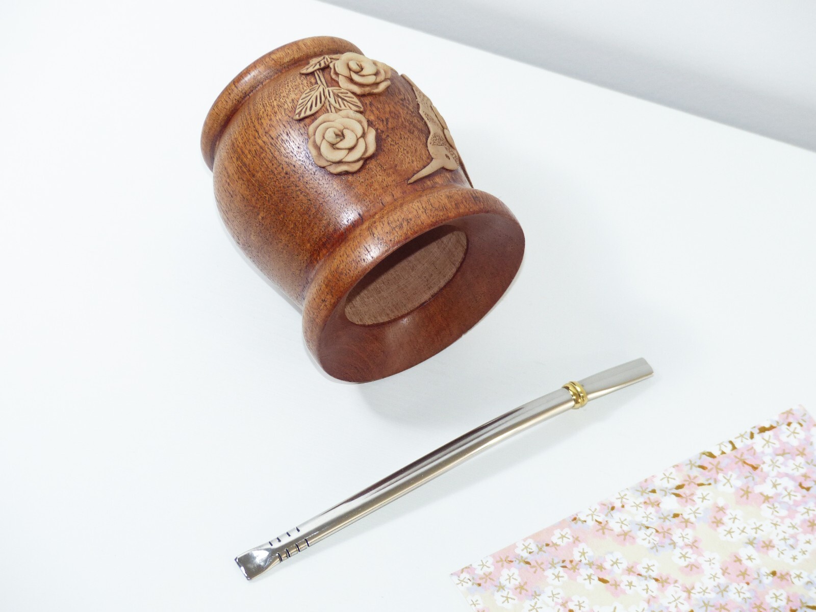 Wooden Algarrobo Mate Cup + Straw + Gift – Yerba Mate Tea – Handmade – Argentina