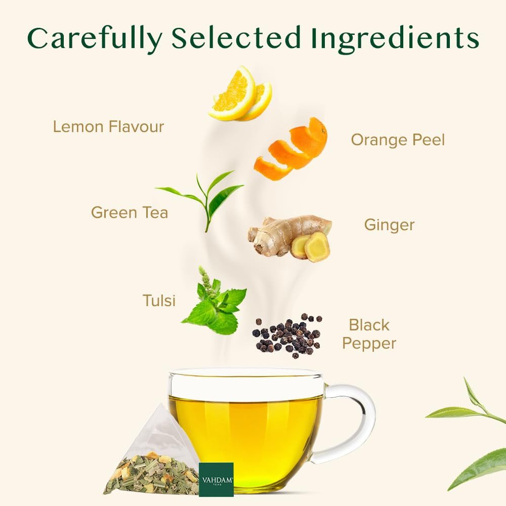 , Lemon Ginger Tea Bags (100 Green Tea Bags) Low Caffeine | Fruity Flavor – Zest