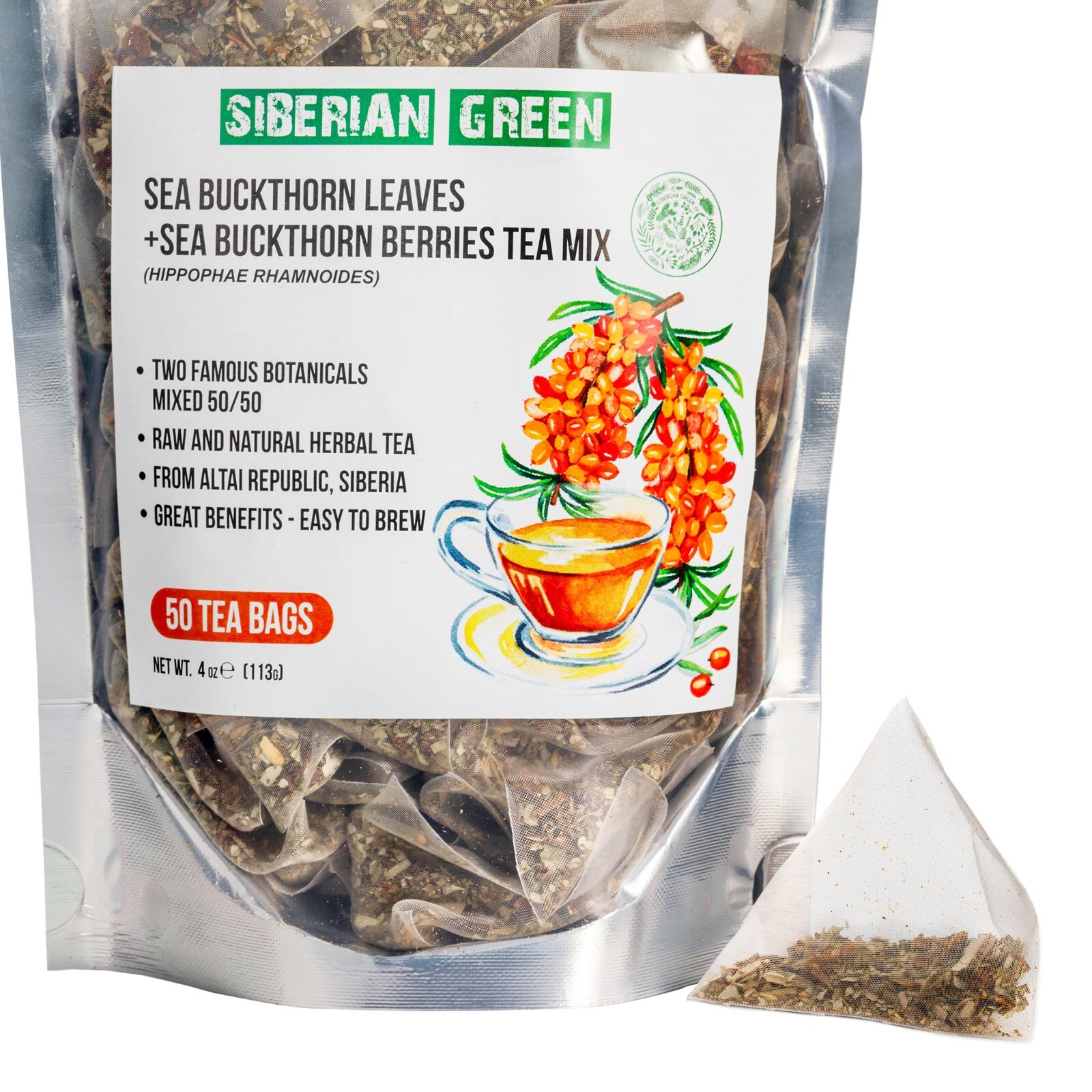 Sea Buckthorn Berry & Leaf Tea – 50-Pack Caffeine-Free Herbal Tea