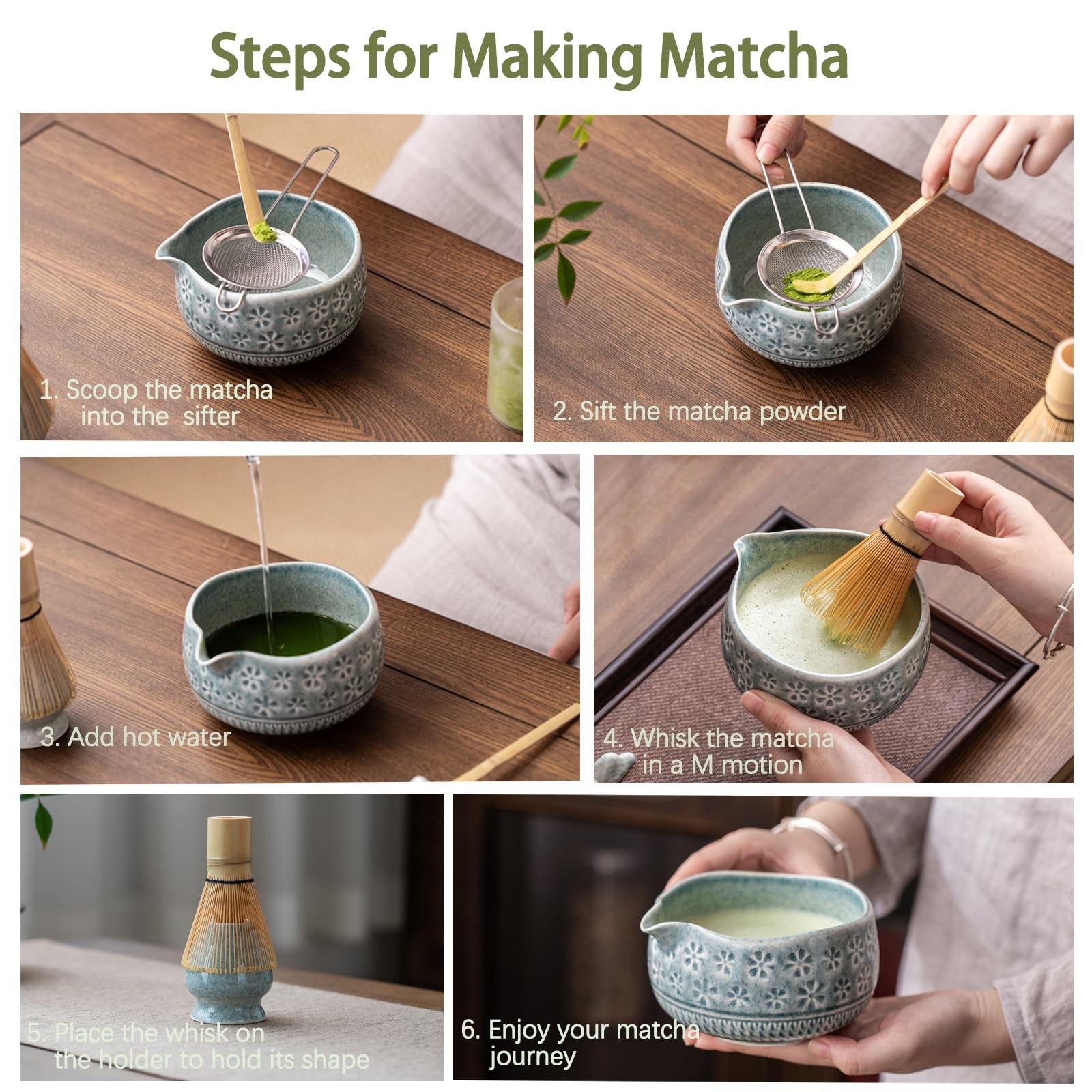 Matcha Whisk Set, Ceramic Matcha Kit Includes Matcha Bowl, Matcha Whisk and H…