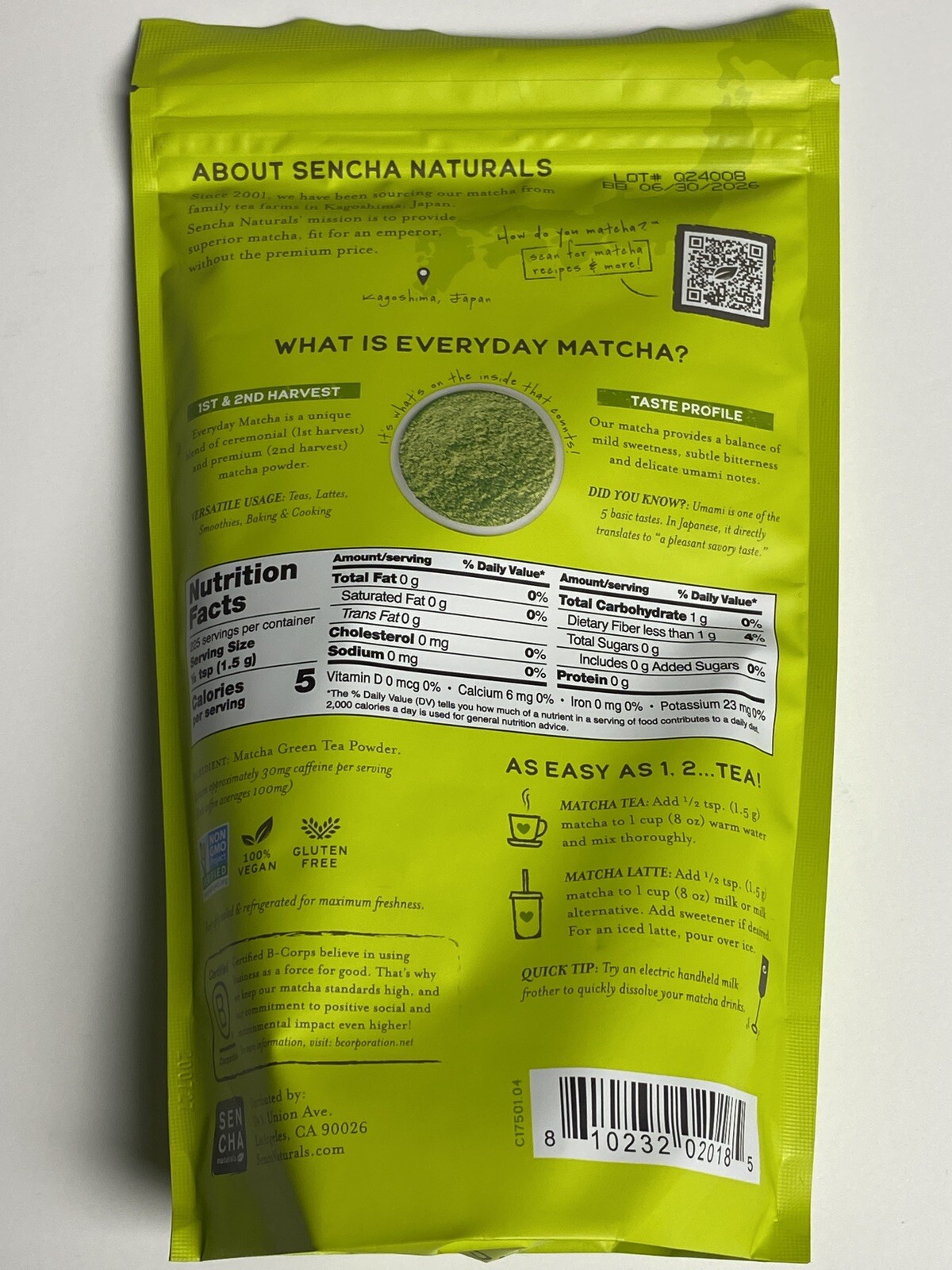 Organic Matcha Green Tea Powder ceremonial Bags Latte Japanese 12 oz Te Verde