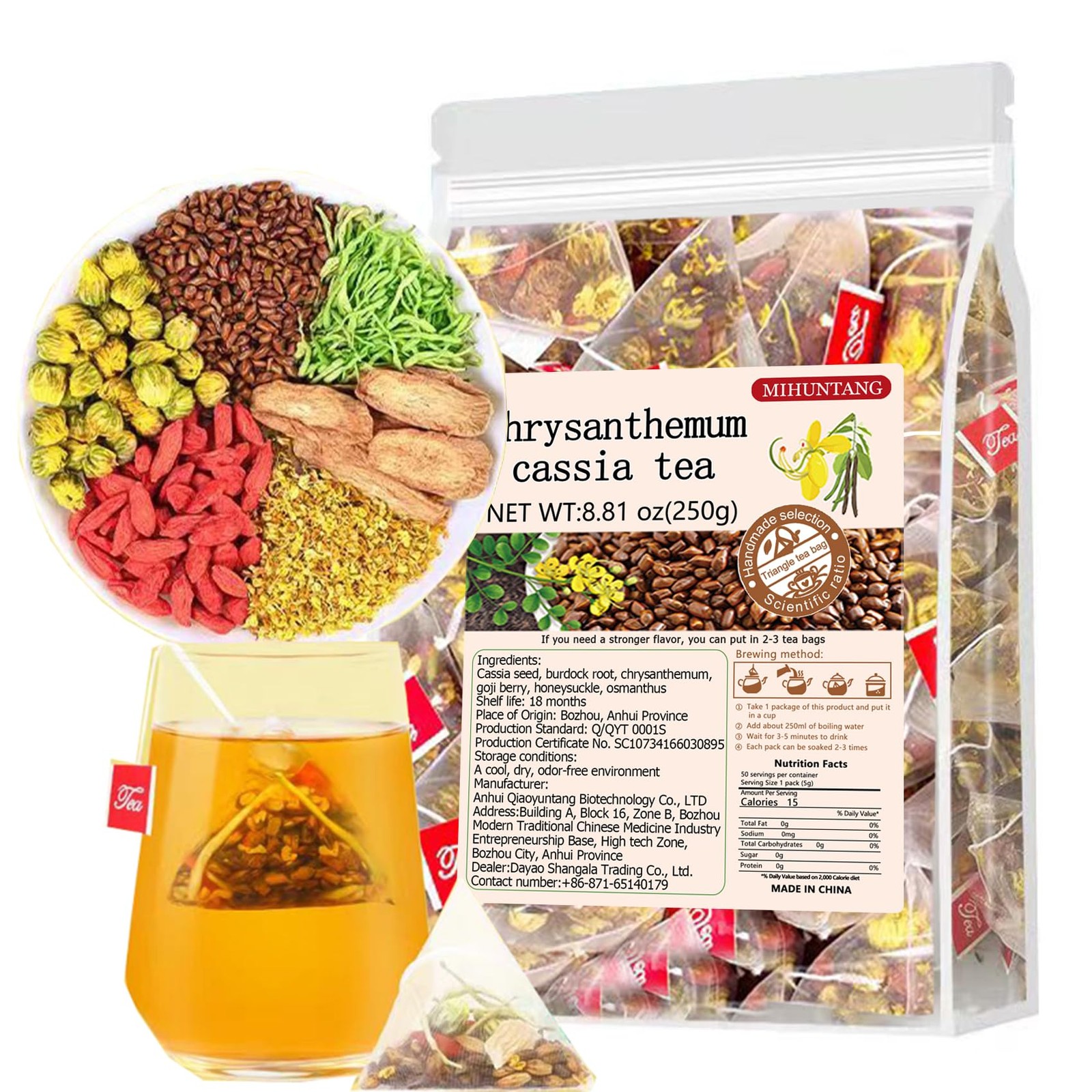 Chrysanthemum Cassia Seed Tea Bags 8.81oz (5g×50packets) Goji Berries…