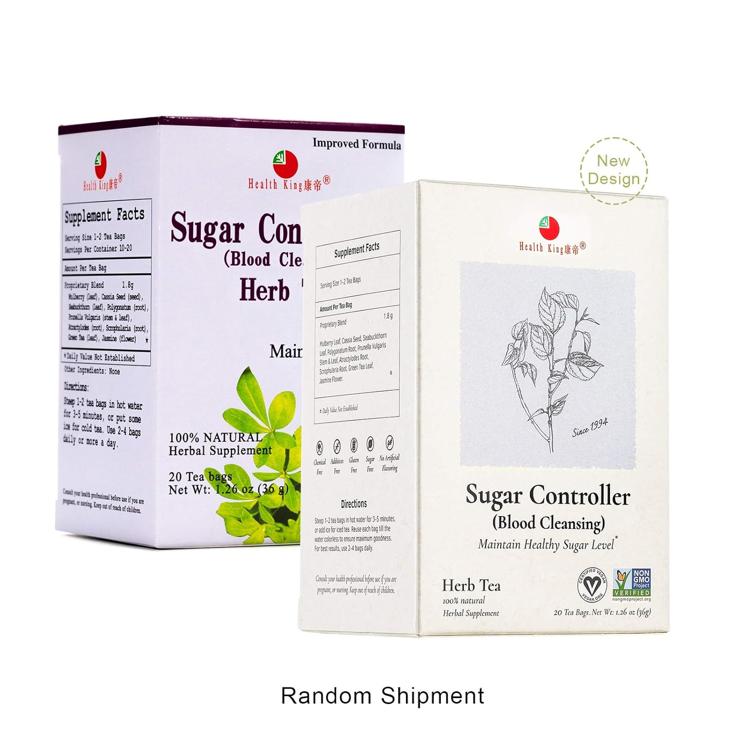Health King Sugar Controller Herb Tea, Teabags, 20-Count Box (Pack of 4)