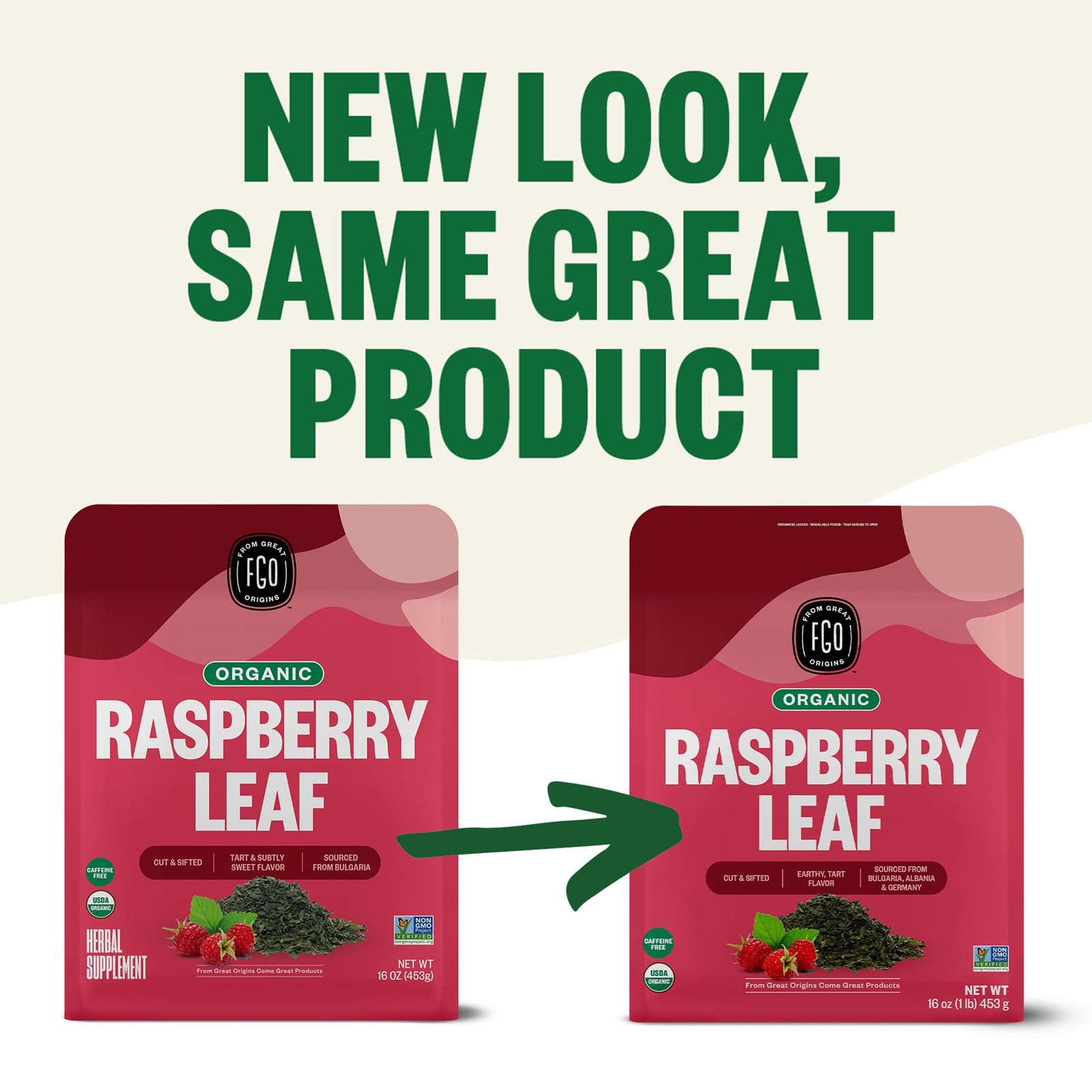 FGO Organic Red Raspberry Loose Leaf Herbal Tea, Cut and Sifted, Caffeine Fre…