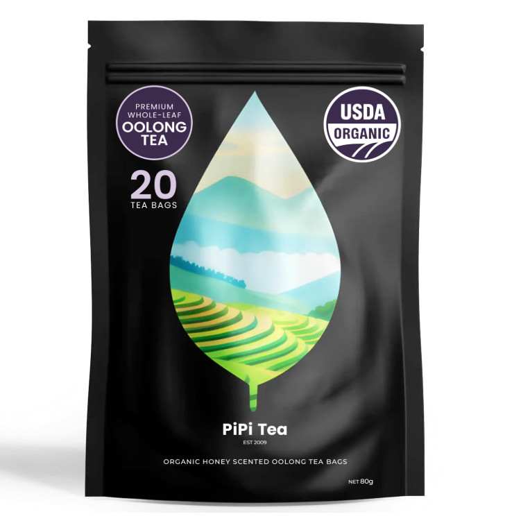 PiPi Tea Organic Oolong Tea Bags Whole Leaf 20Bags(4g) Cortisol & Calming Tea