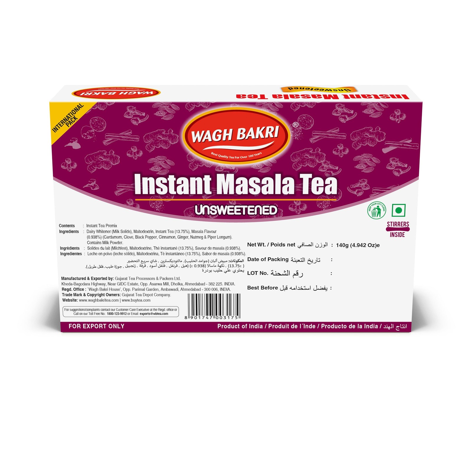 Instant Masala Tea, Unsweetened No Sugar Added, Karak Chai – 140grams, 10 Sac…