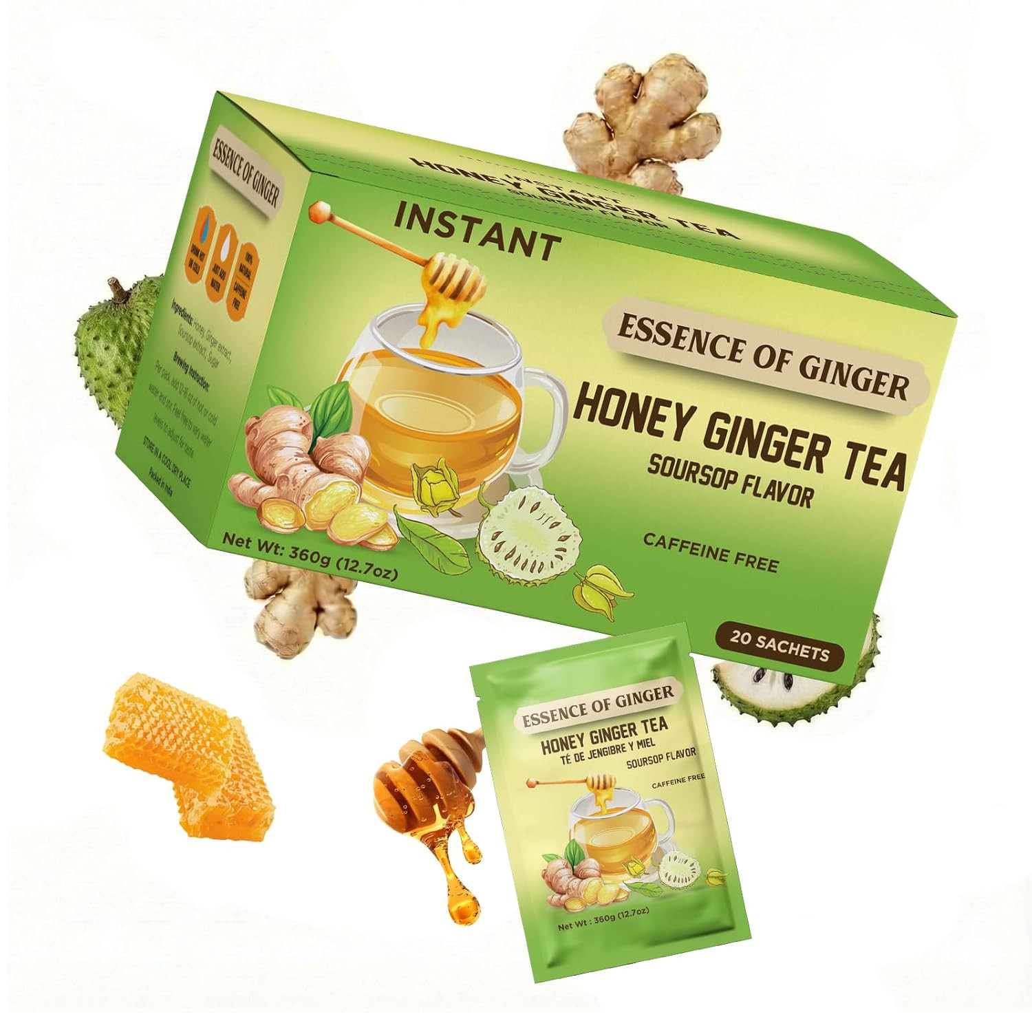 Essence of Ginger Honey Ginger Soursop Herbal Tea 20 Instant Tea Powder Packets