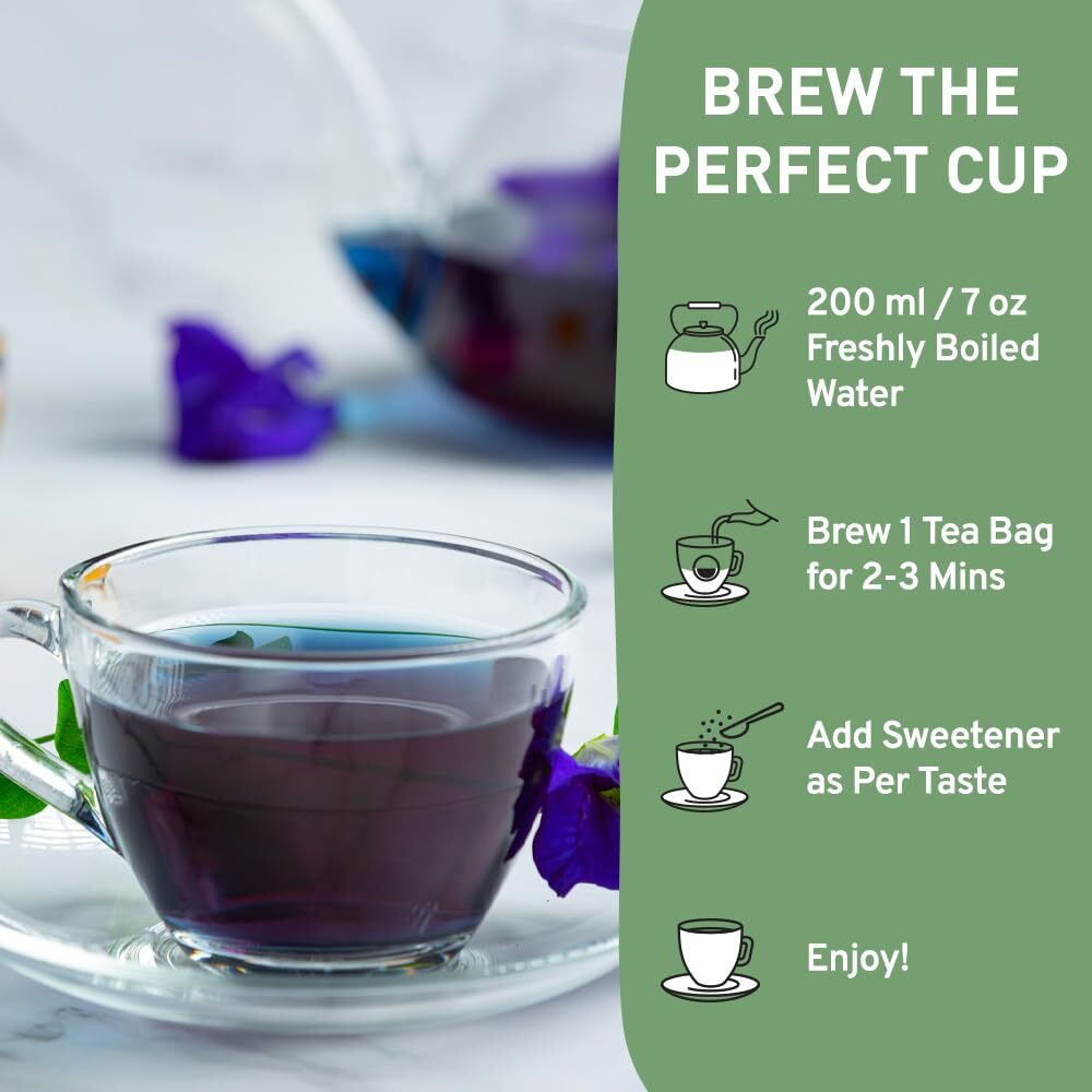 Butterfly Pea Flower Tea (100 Herbal Tea Bags) | Caffeine Free, Non GMO |