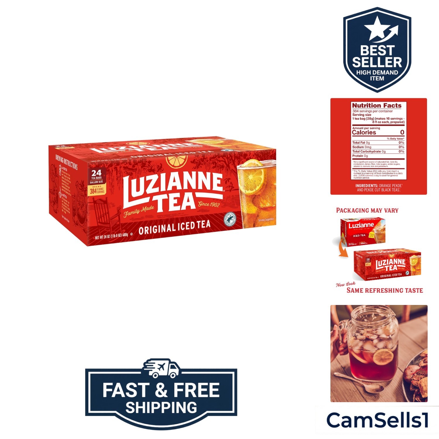 Unsweetened Iced Tea Bags, Gallon Size, 24ct Box Pack of 1
