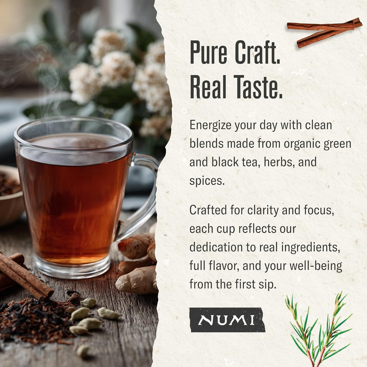 Numi Organic Rooibos Chai Tea, 100 Tea Bags, Herbal Red Tea with Cinnamon, Allsp
