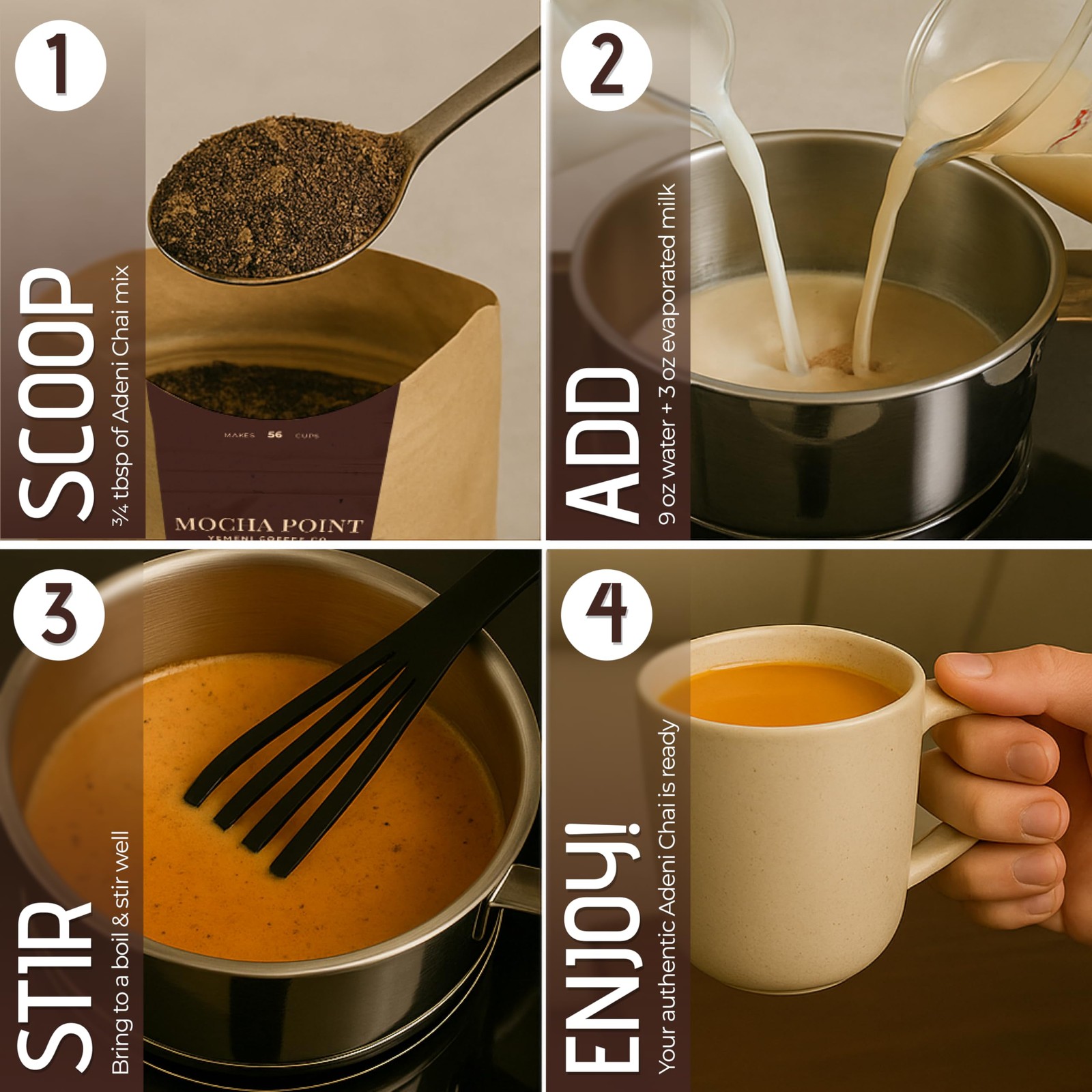 Mocha Point Adeni Chai Mix – Natural Black Tea with Ginger & Cardamom – Authe…