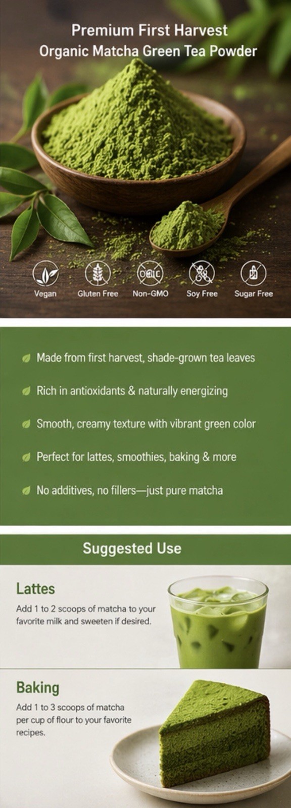 Micro Ingredients Organic Matcha Green Tea Powder 1lb/454g Premium First Harvest