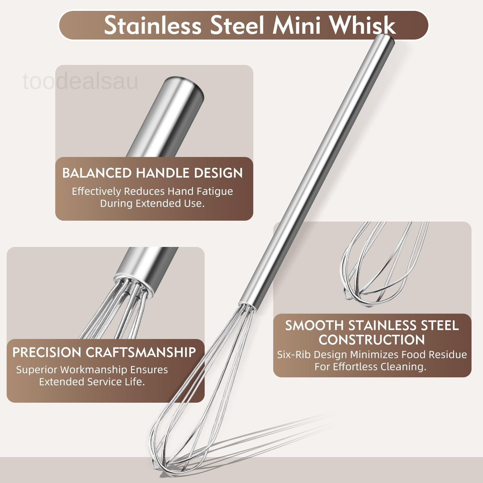 10 Inch Mini Whisk, 304 Anti-Rust Stainless Steel Small Whisks Mini, Silver