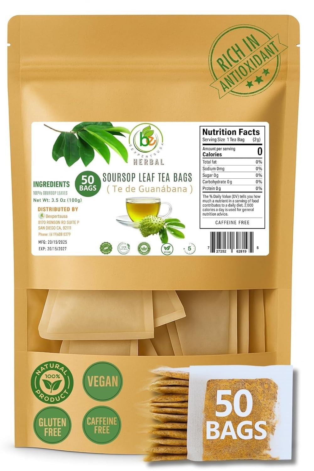 Guanábana (Soursop) Herbal Tea– 50 Bags by BexpertsUSA