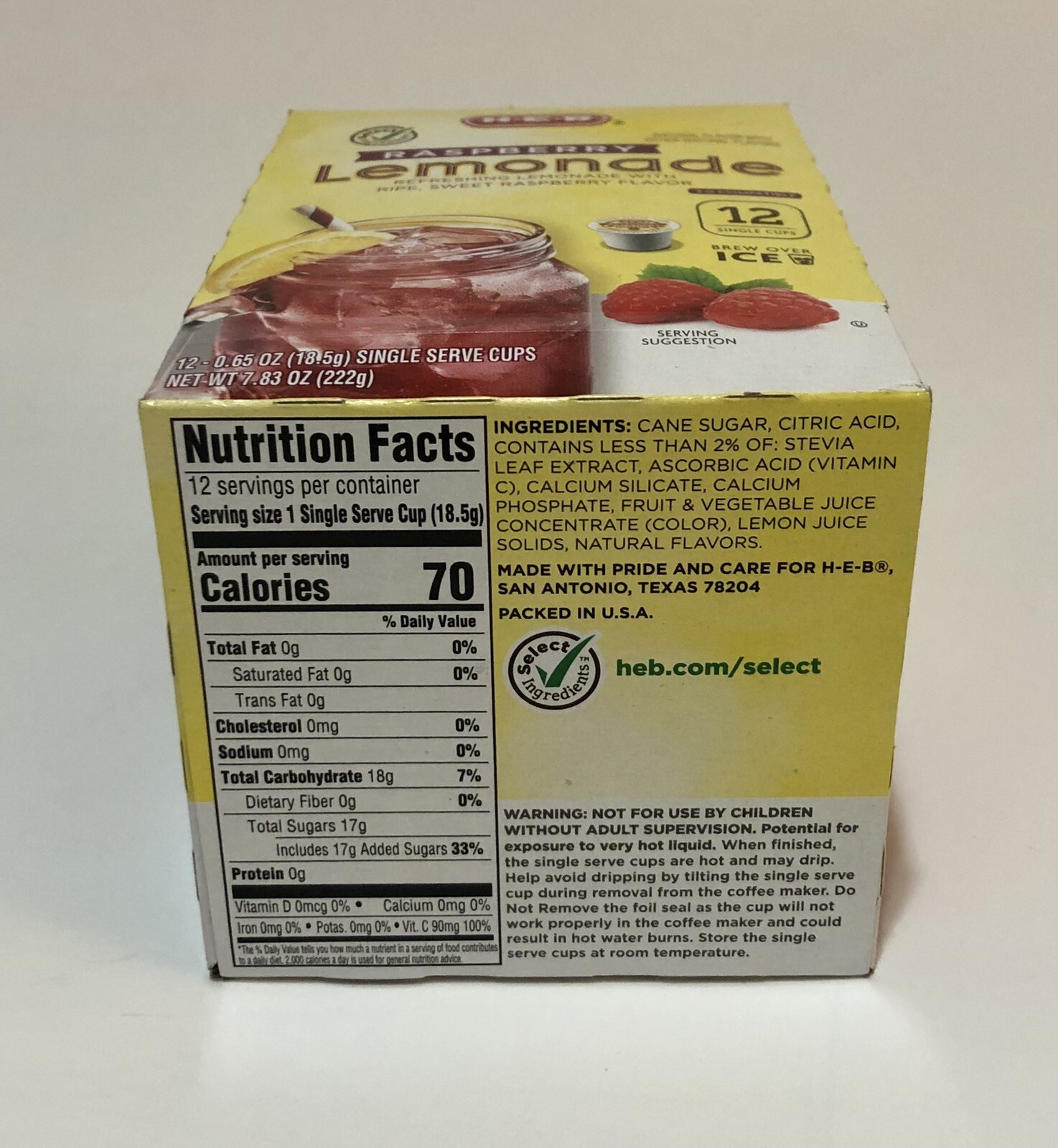 (1) Box HEB K-Cup Pods Raspberry Lemonade 12/Box Keurig 2.0 H-E-B Texas