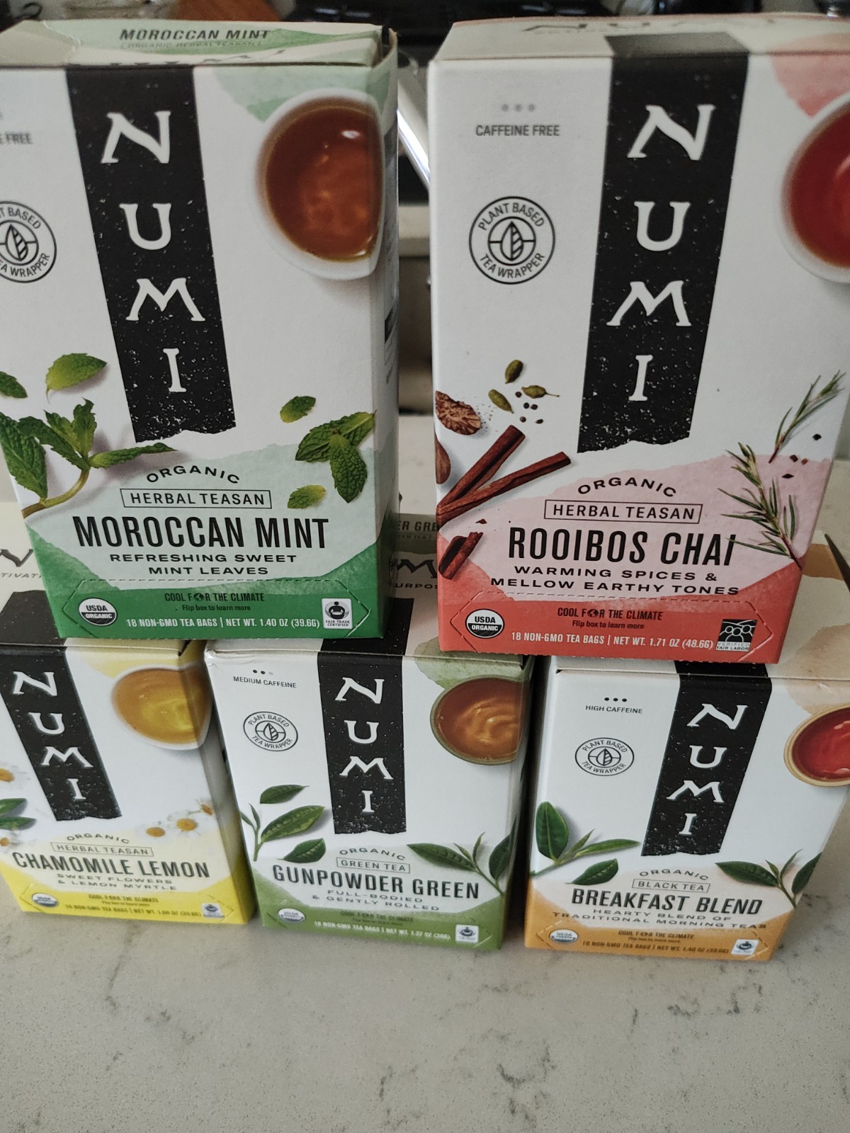 Numi Teas Bags 18 Count In Each Box 5 Individual Boxes Total 90 Tea Bags AAA