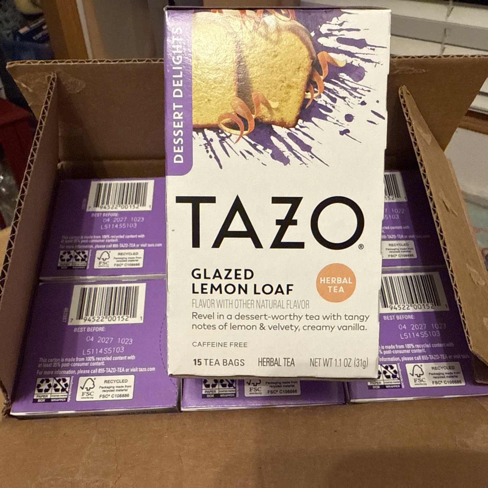 6-TAZO Glazed Lemon Loaf Herbal Tea Bags for Health and Wellness Aromatic