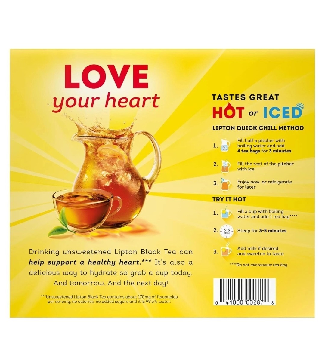 Lipton Black Tea Bags, Iced or Hot Tea, Can Help Support a Healthy Heart 100Pack