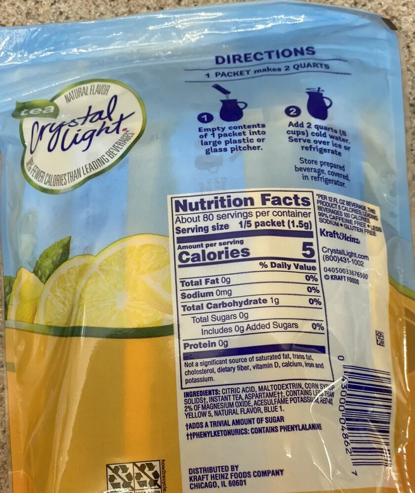 Crystal Light Lemon Iced Tea Drink Mix Made with Black Tea -16 Packets- (4 PACK)