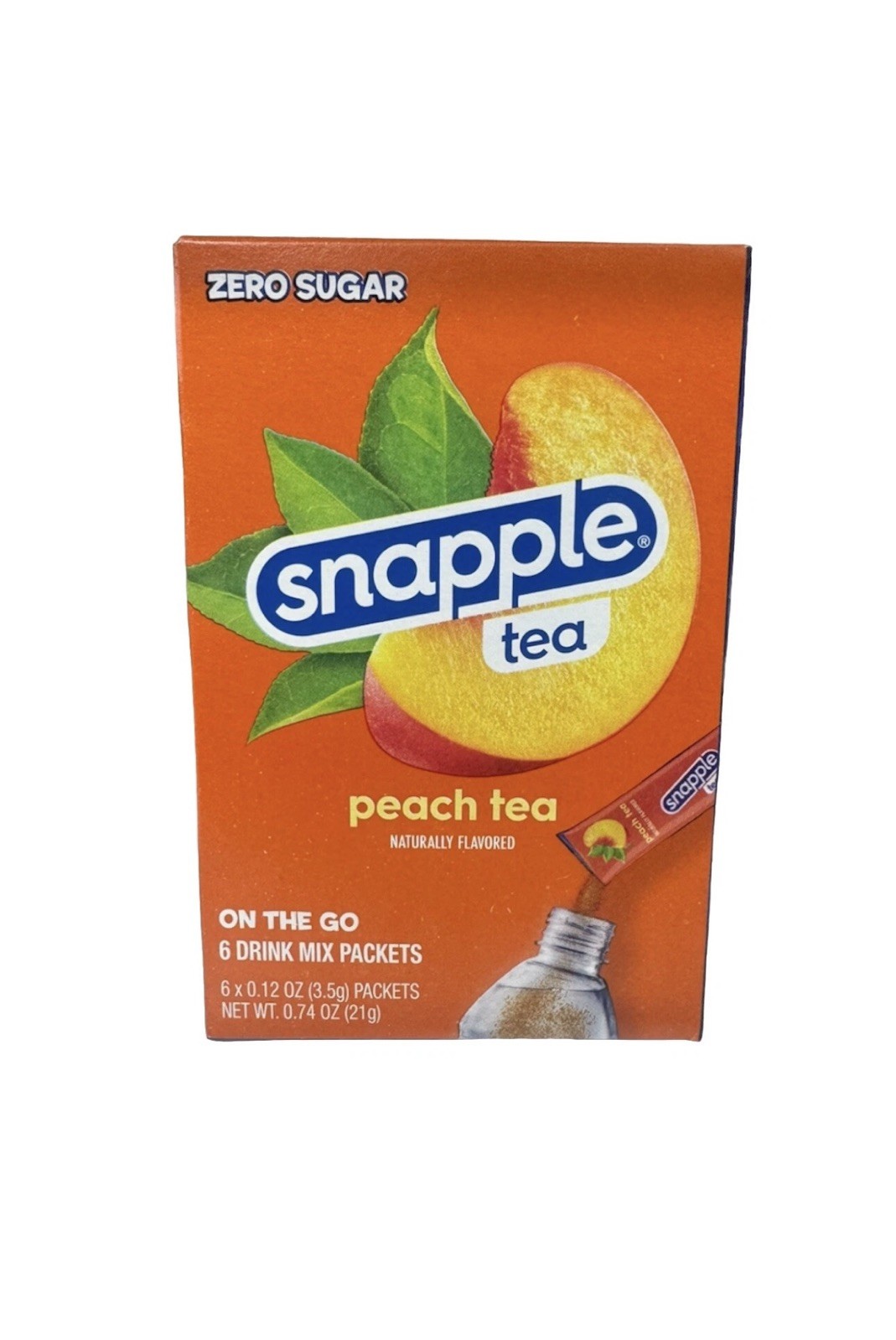 🍑( Lot Of 6) New Snapple Peach Tea Zero Sugar on the go Packets 36 Total🍑