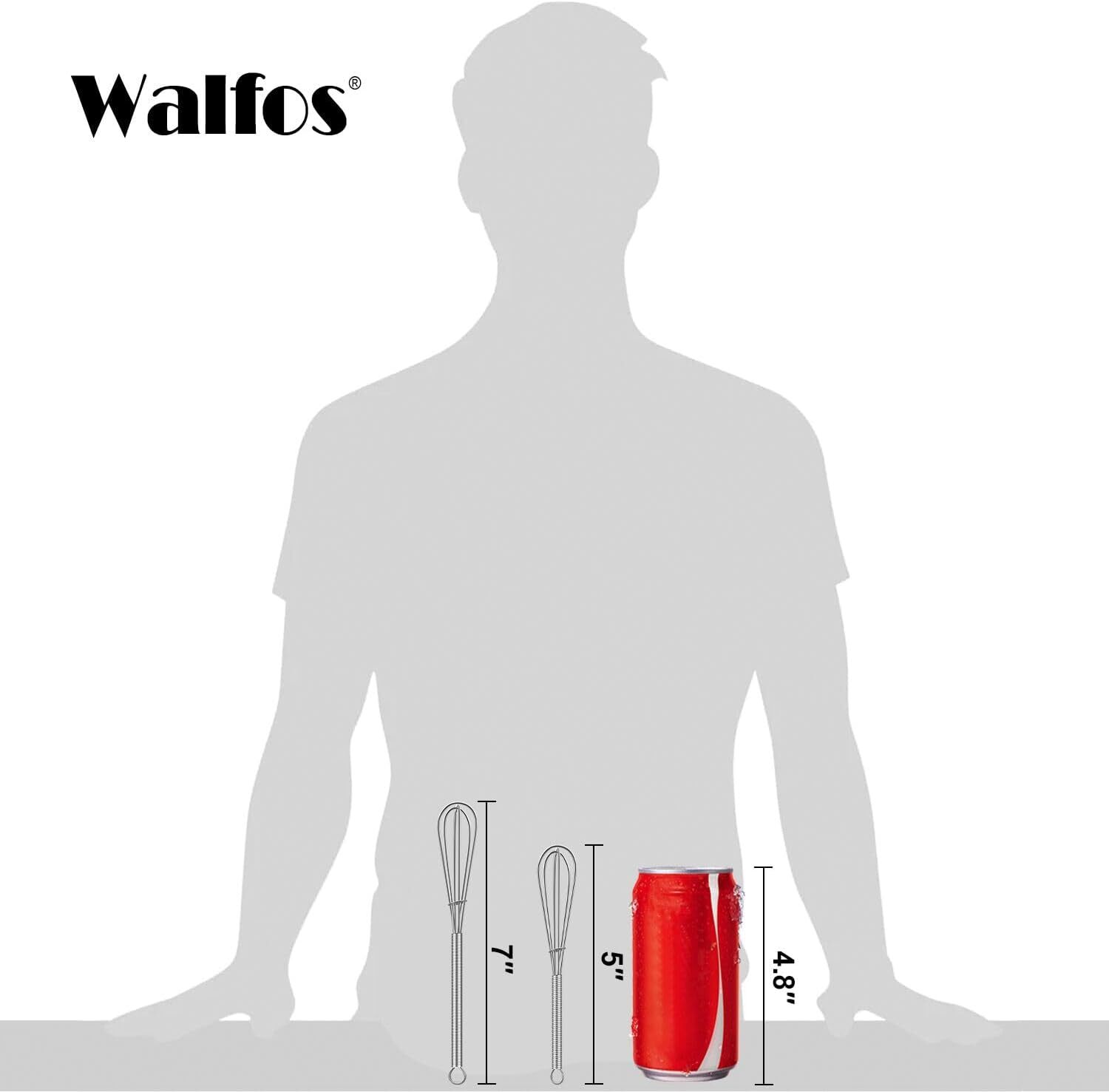 Walfos Mini Whisks Stainless Steel, Small 2pcs Mini;Stainless Steel;5″+7″