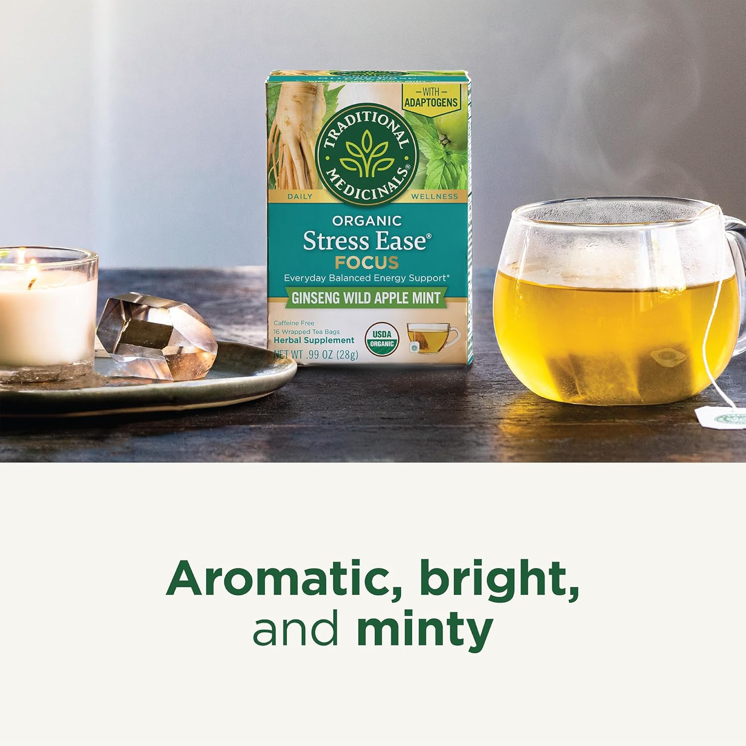 Traditional Medicinals Tea, Organic Stress Ease Focus, with Adaptogens, Everyday