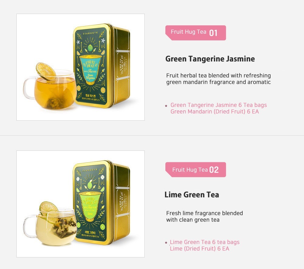 Ssanggye Korean Fruit Tea Set Premium Herbal Collection 6 Tea Bags + Fruit