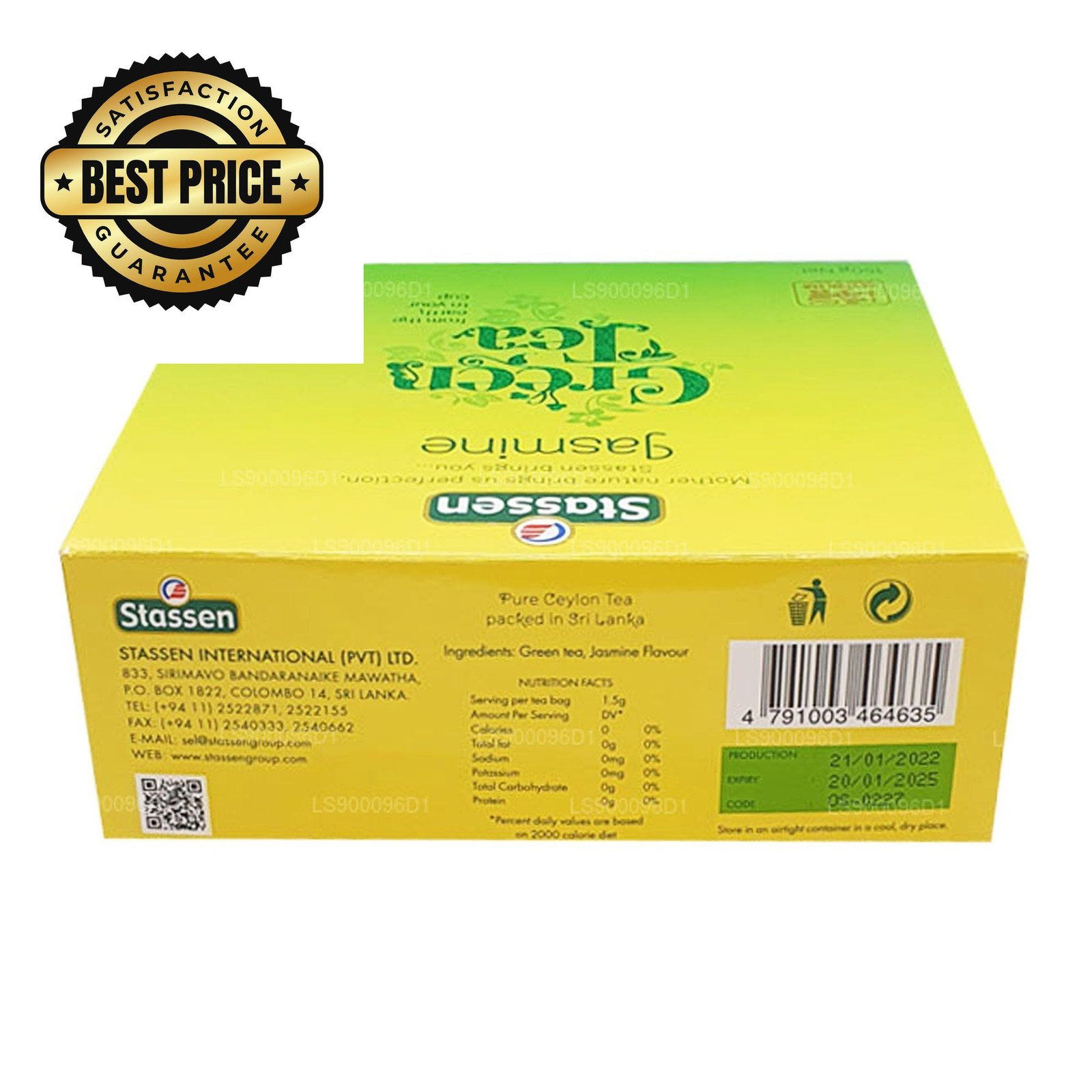 Stassen Pure Jasmine Green Tea, 100 Tea Bags 100 Count (Pack of 1)