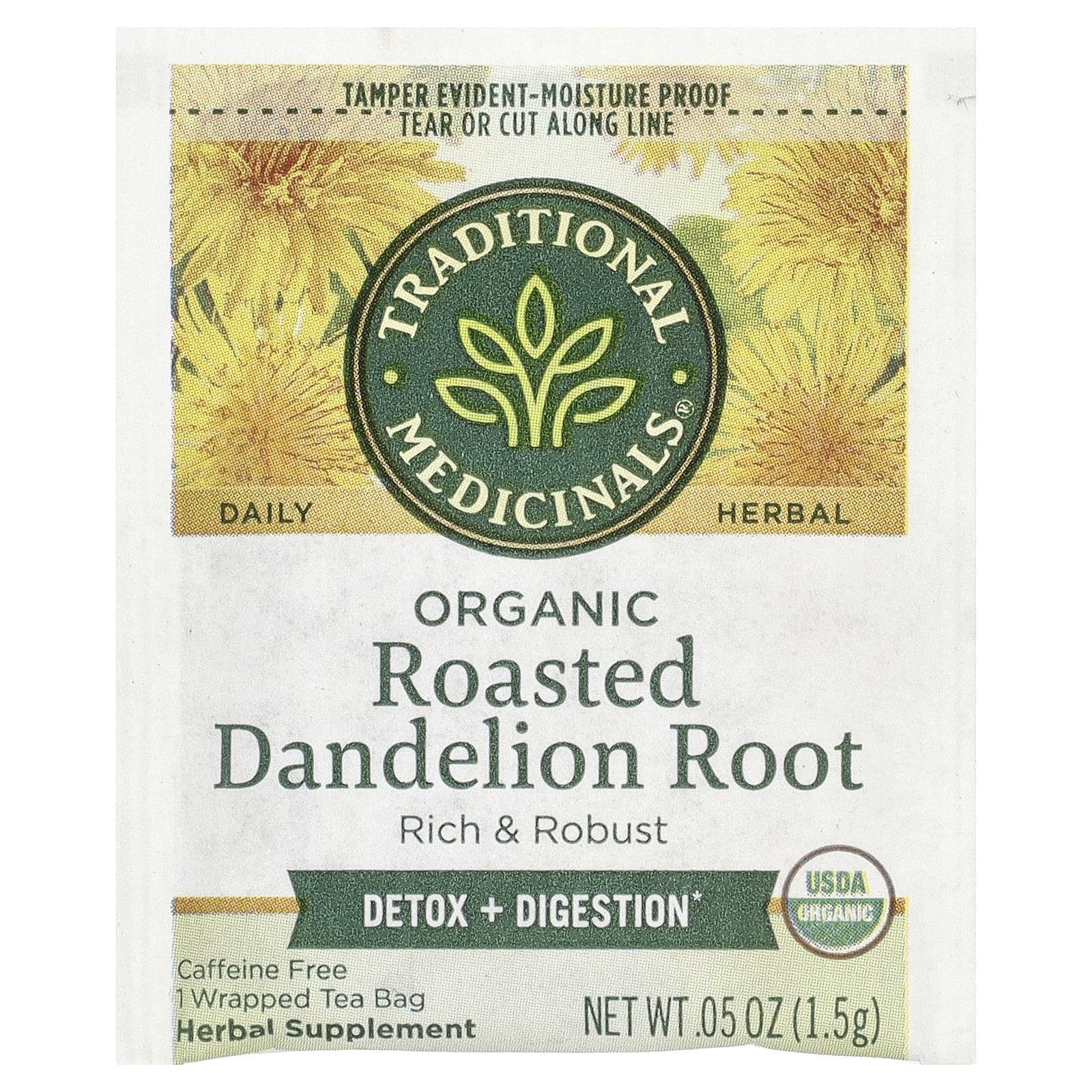 Organic Roasted Dandelion Root, Caffeine Free, 16 Wrapped Tea Bags, 0.85 oz (24