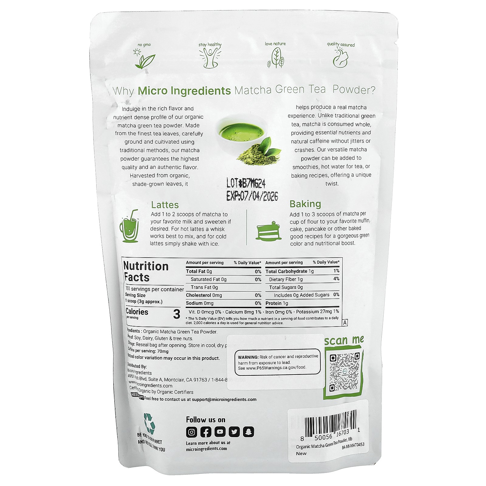 Organic Matcha Green Tea, 1 lb (454 g)
