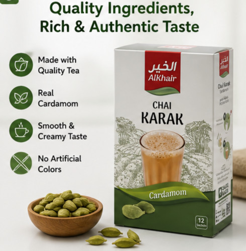Karak Chai Tea Premix Cardamom Instant Milk Tea Sugar Free Halal 12 Sachets