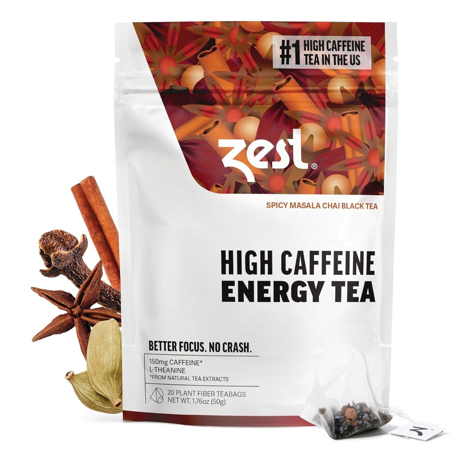 High Caffeine Spicy Masala Chai Tea – 20 Count, Natural and Energizing Choice